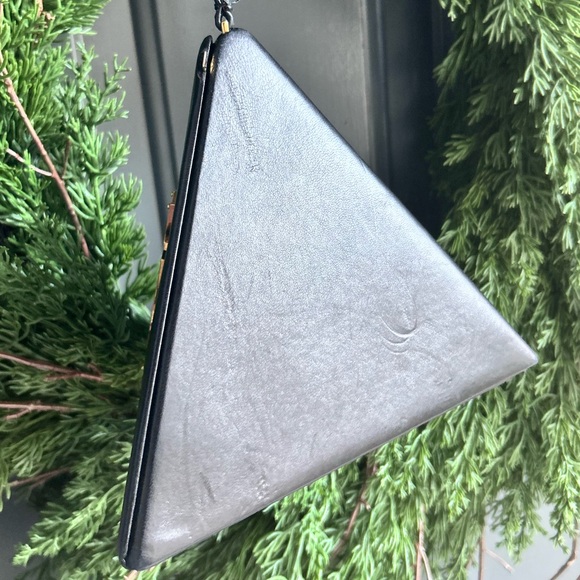 Yves Saint Laurent Black Triangle Clutch with Gold Logo - Picture 2 of 4